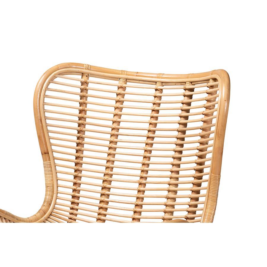 Bohemian Natural Brown Rattan and Black Metal Accent Chair