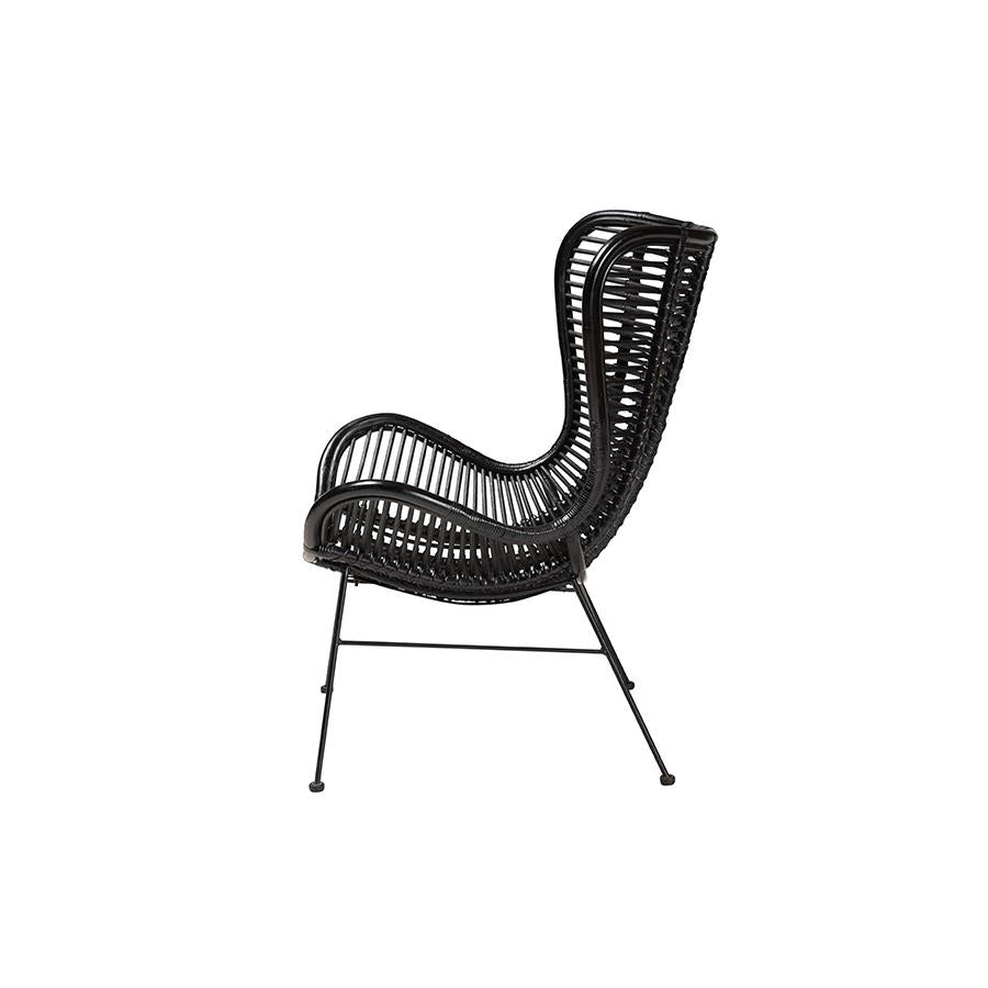 bali & pari Colorado Modern Bohemian Black Rattan and Metal Accent Chair