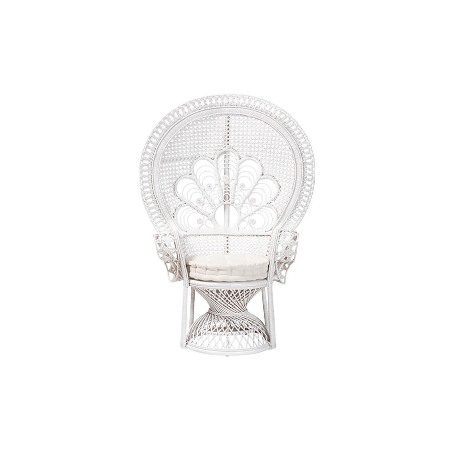 bali & pari Ediva Modern Bohemian White Natural Rattan Peacock Accent Chair
