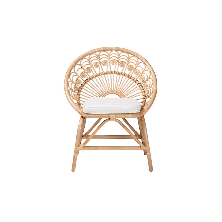bali & pari Abriella Modern Bohemian Natural Brown Rattan Peacock Accent Chair