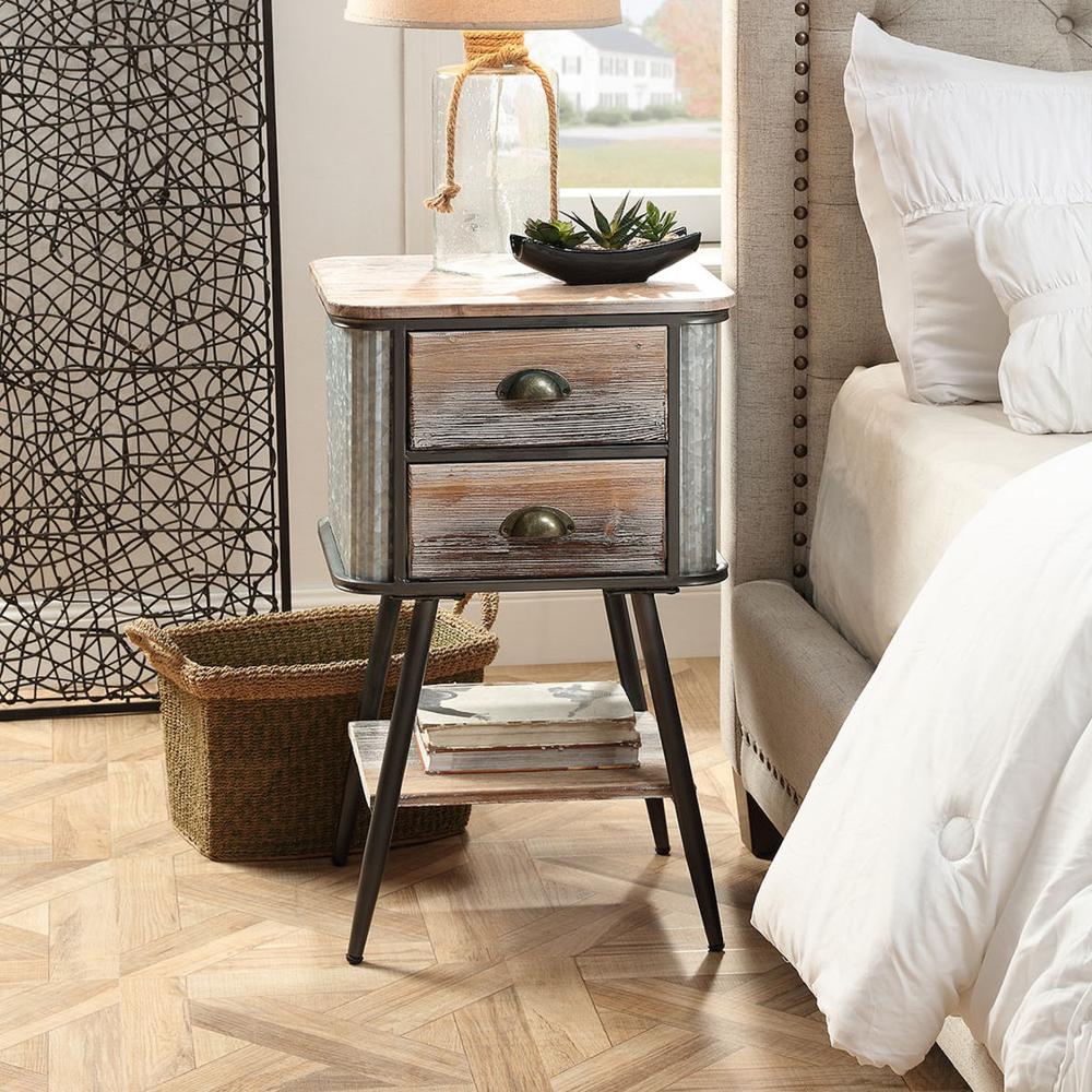 ALTA COLLECTION SIDE TABLE WITH DRAWERS/Washed Fir wood with gray and black metal