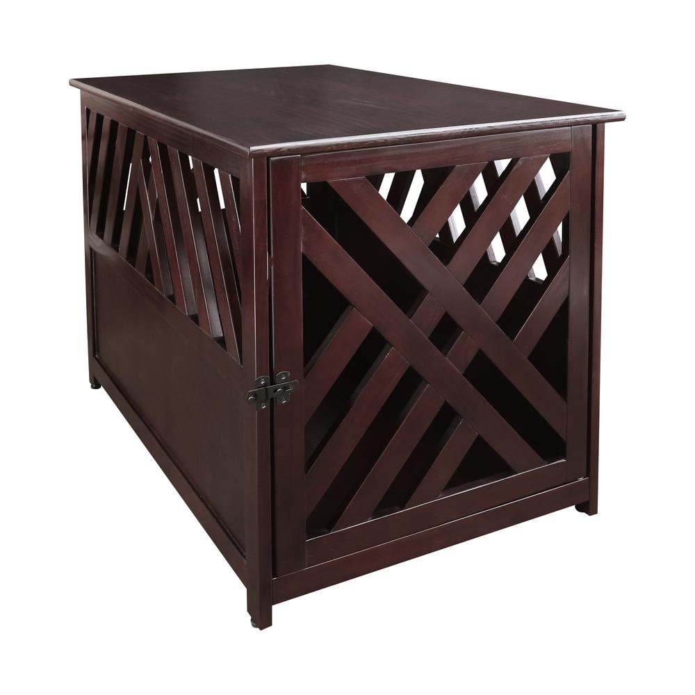 Modern Lattice Wooden Pet Crate End Table - Espresso