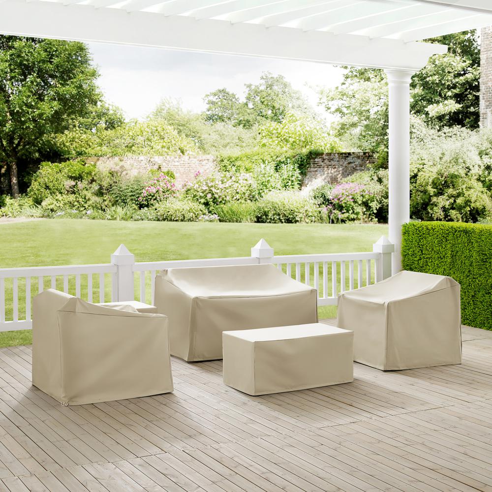 5Pc Furniture Cover Set Tan - Loveseat, Two Armchairs, End Table, & Rectangle Table