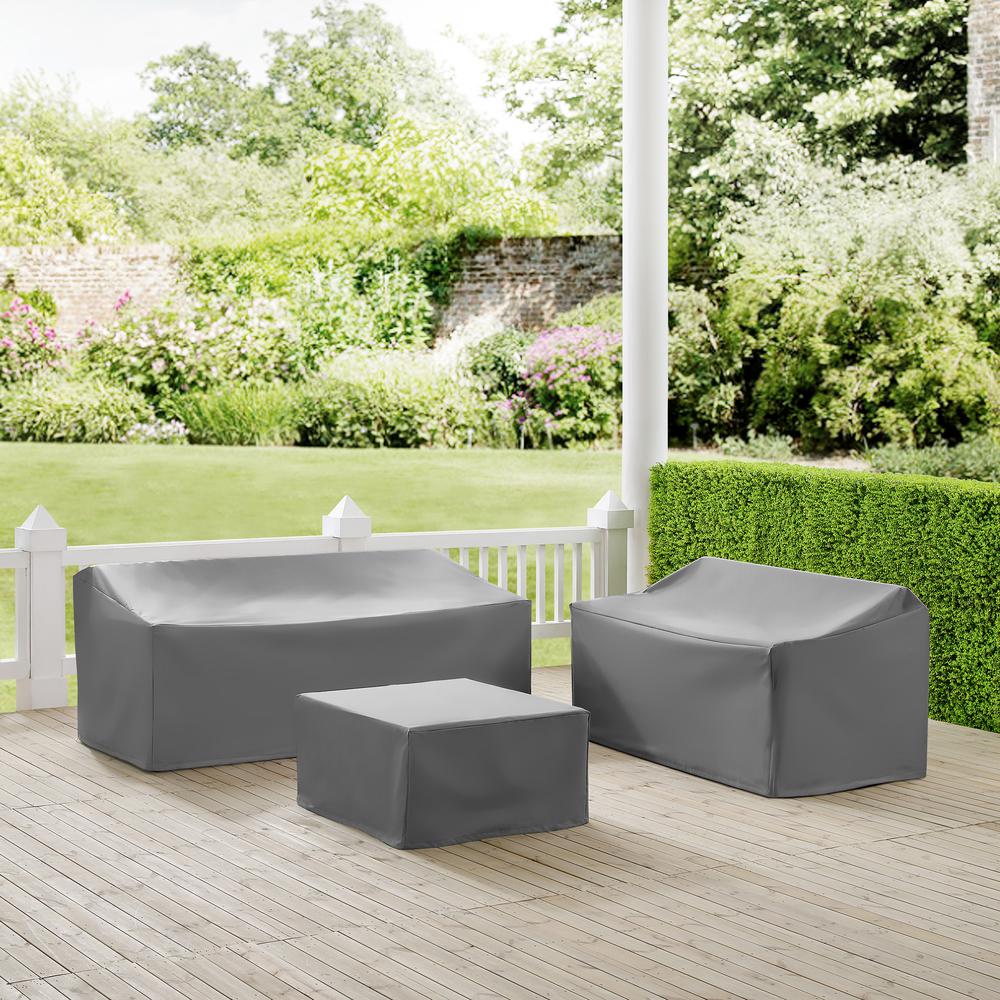 3Pc Sectional Cover Set Gray - Loveseat, Sofa, & Square Table/Ottoman