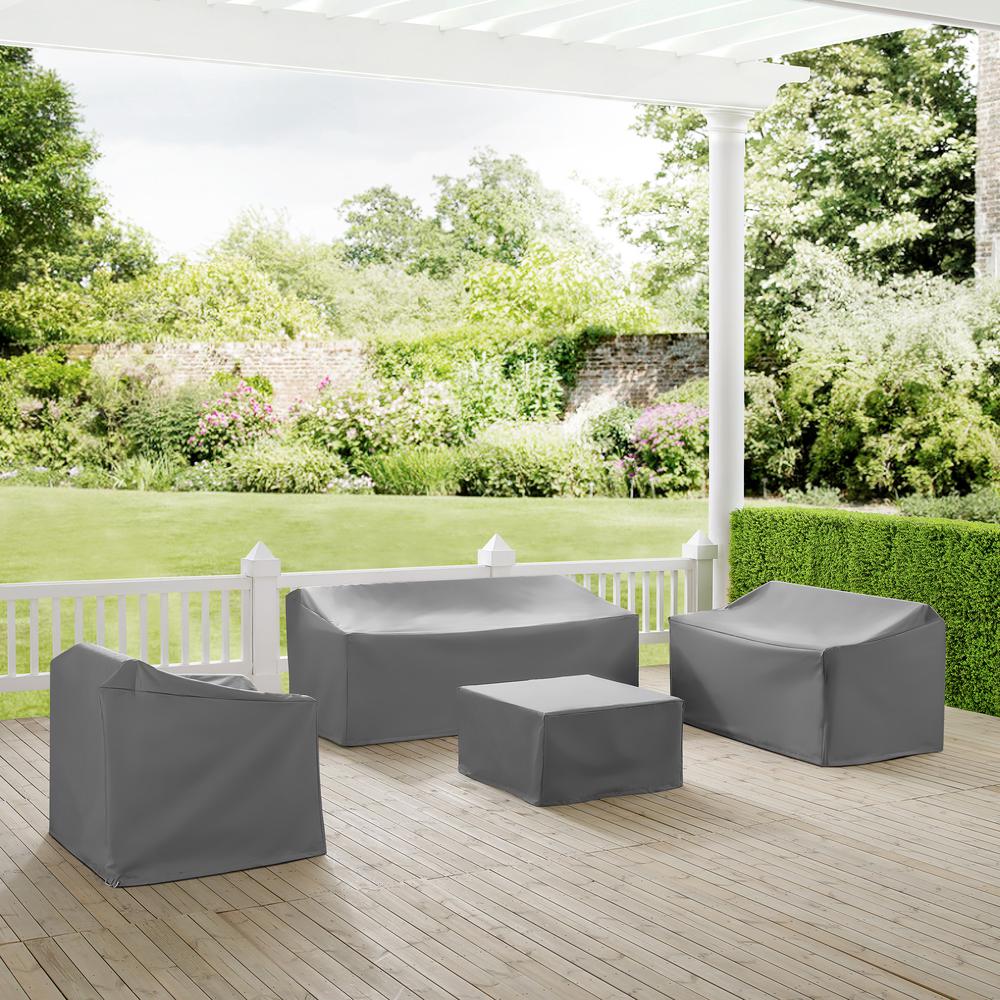 4Pc Sectional Cover Set Gray - Loveseat, Sofa, Square Table/Ottoman, & Arm Chair
