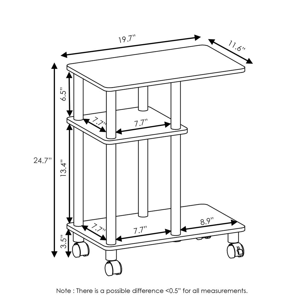 Furinno Turn-N-Tube U Shape Sofa Side Table with Casters, Espresso/Black