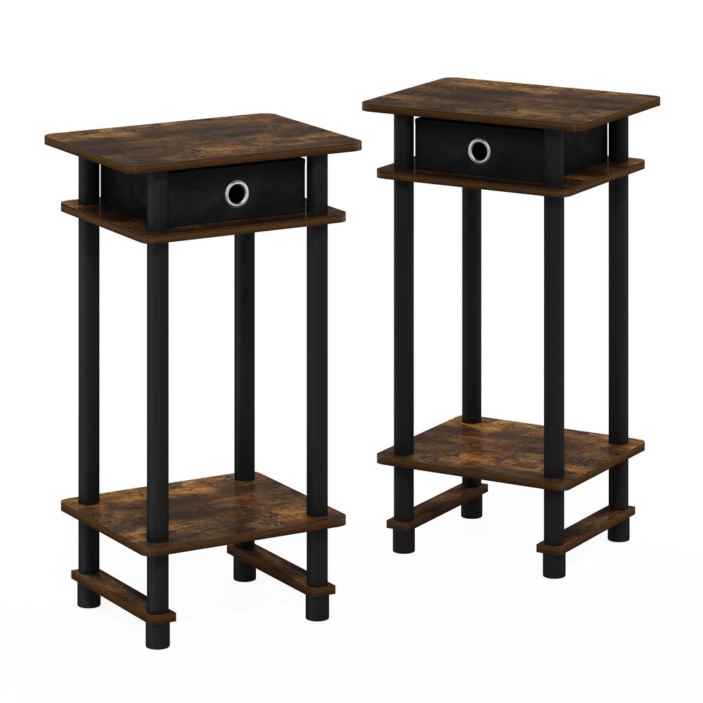 Furinno 2-17017 Turn-N-Tube Tall End Table with Bin, Amber Pine/Black/Black, Set of 2