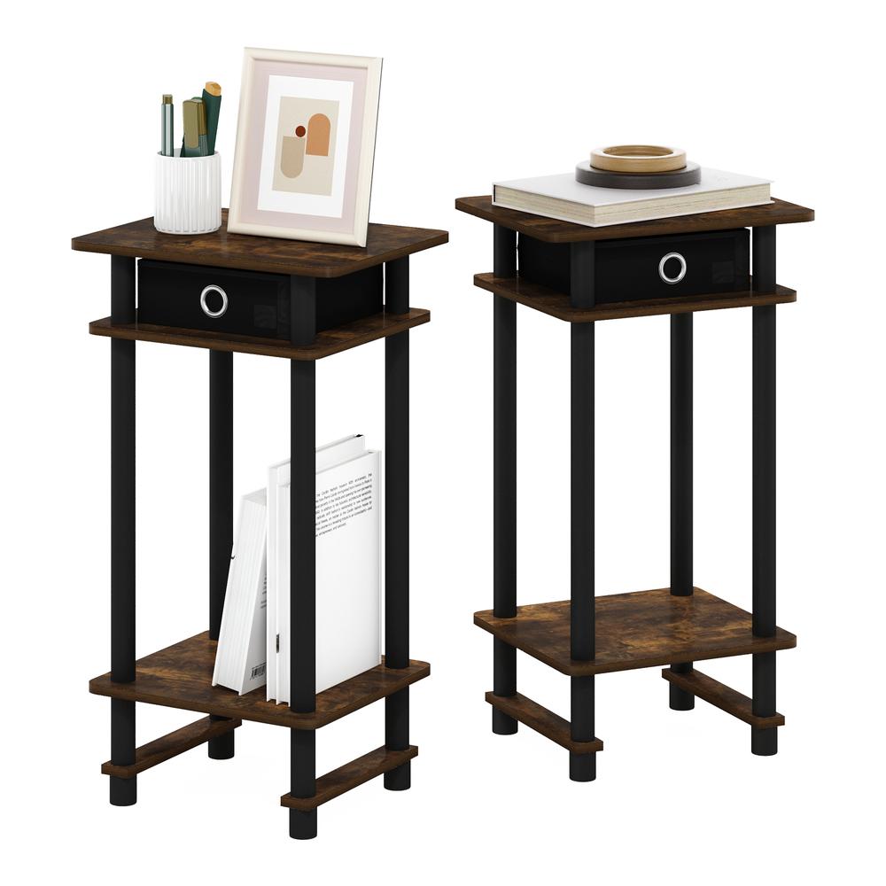 Furinno 2-17017 Turn-N-Tube Tall End Table with Bin, Amber Pine/Black/Black, Set of 2