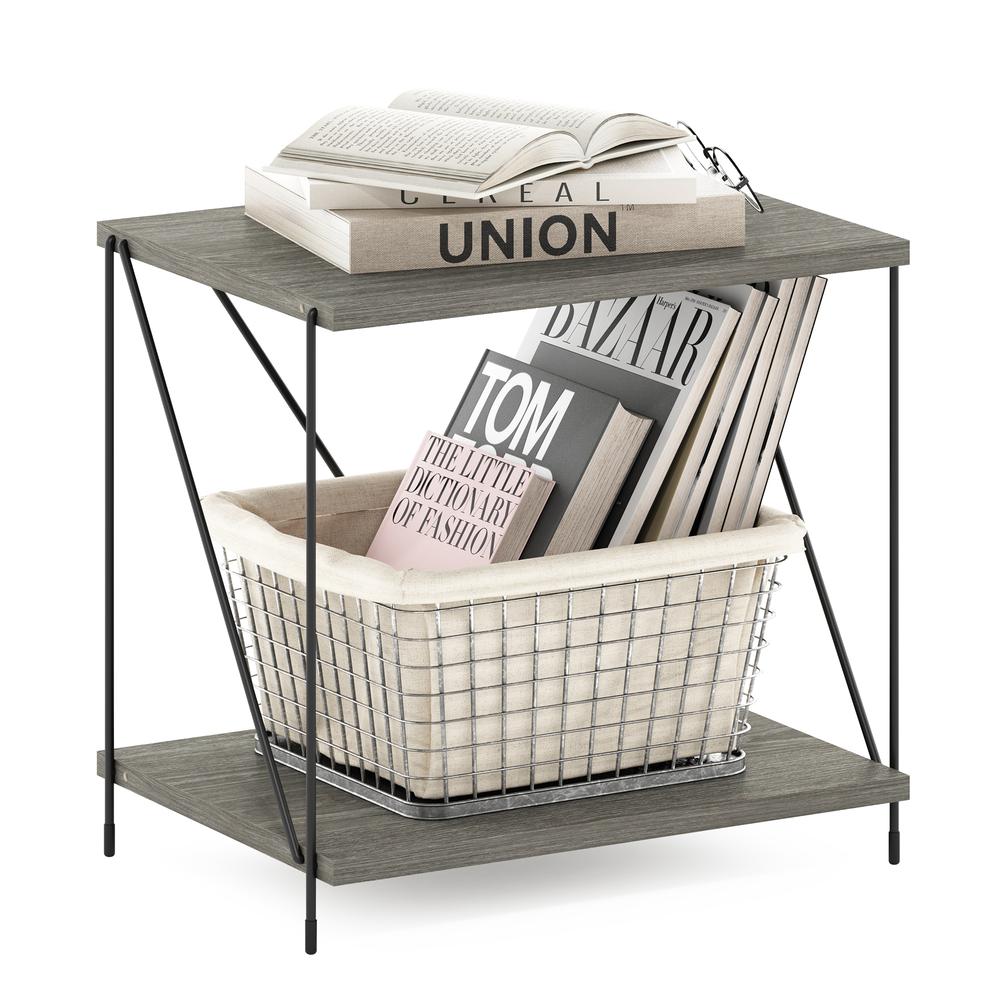 Furinno Besi Industrial Multipurpose Side Table with Metal Frame, Finn Oak