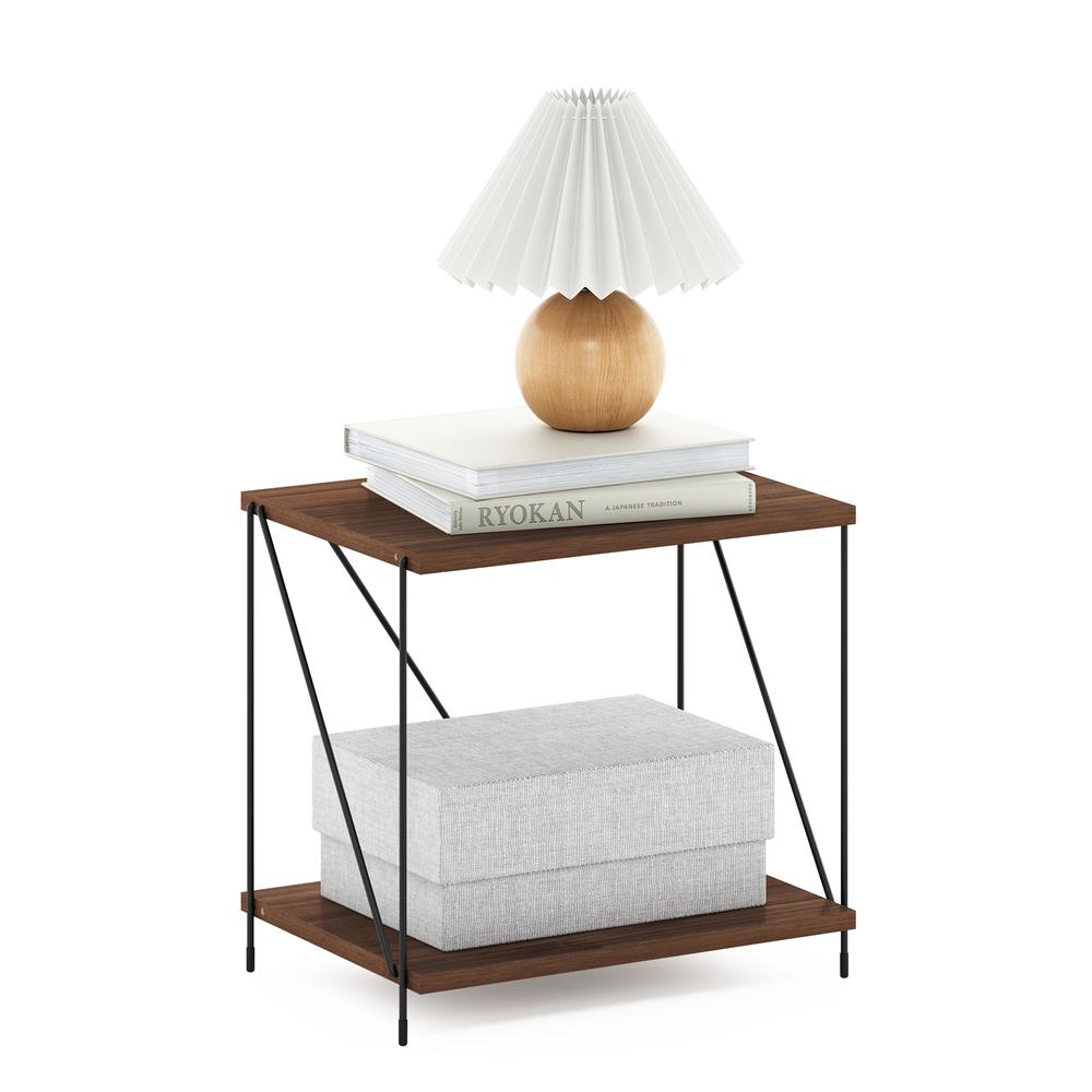 Furinno Besi Industrial Multipurpose Side Table with Metal Frame, Walnut Cove