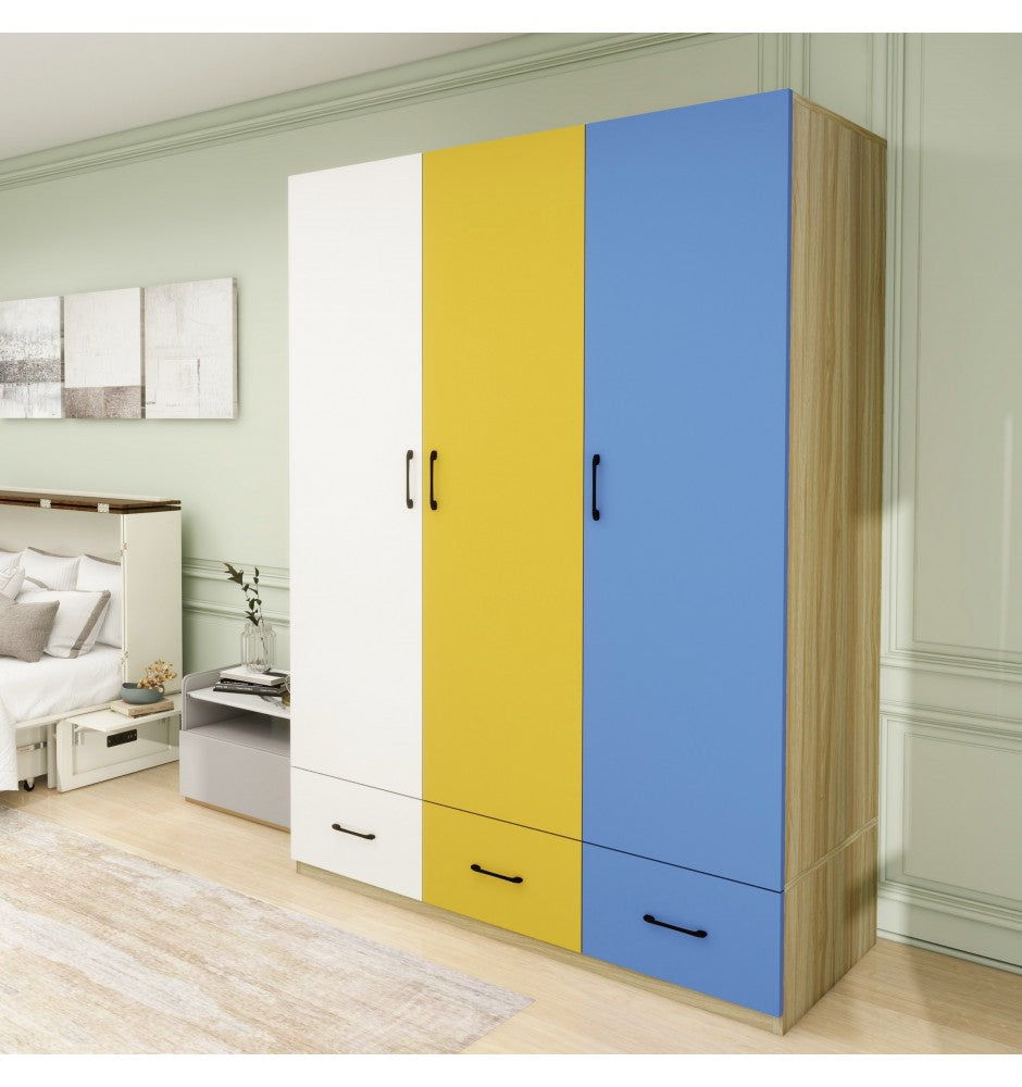 Armoire Wardrobe Closet, Wardrobe Closet with 3 Color Doors, Bedroom Armoires with Hanging Rod, Wardrobe Cabinet with 3 Drawers, Closet Cabinet with 3 Storage Cabinets(47.5W x 20D x 67H)