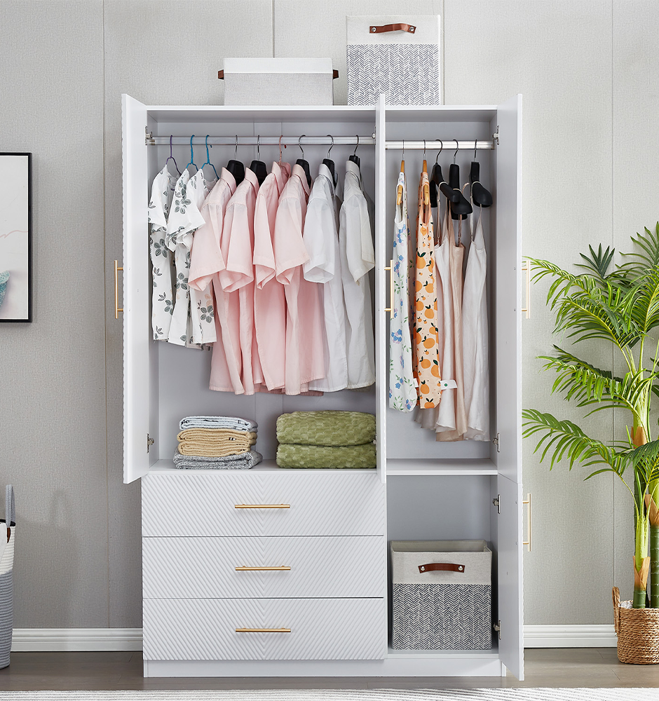 LivelyLodge 74.2H Tall 3 Doors White Closet Armoire Wardrobe Clothes Closet Storage Cabinet with Hanging Rod Storage Shelf Wood Bedroom Armoires Clothes Closets Cabinet for Bathroom Cabinet