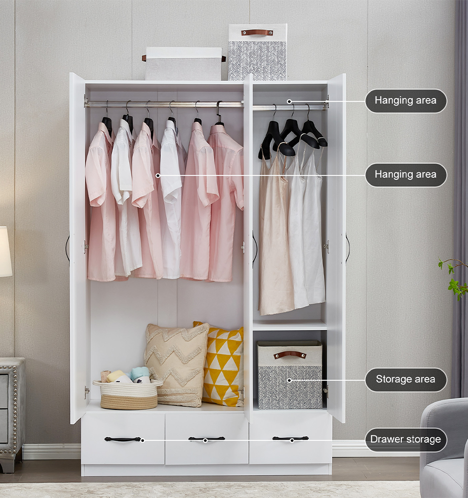 LivelyLodge 74.2 H Mirror Wardrobe Closet 3 Doors White Wooden Freestanding Wardrobe Closet Armoire Bedroom Bathroom Clothes Storage Wardrobe Cabinet with Hanging Rod Clothes Shelf Storage Organizer