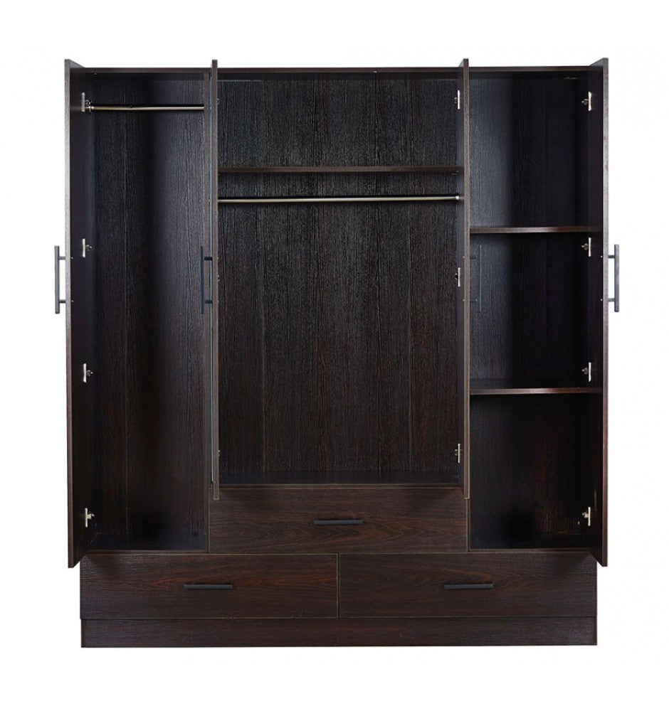 71 H Armoire Wardrobe Closet, Wardrobe Closet with 3 Drawers & Shelves, 4 Doors Bedroom Armoires with Mirror & Hanging Rod, Wooden Clothes Cabinet Closet for Bedroom 63 Wx20 Dx71 H