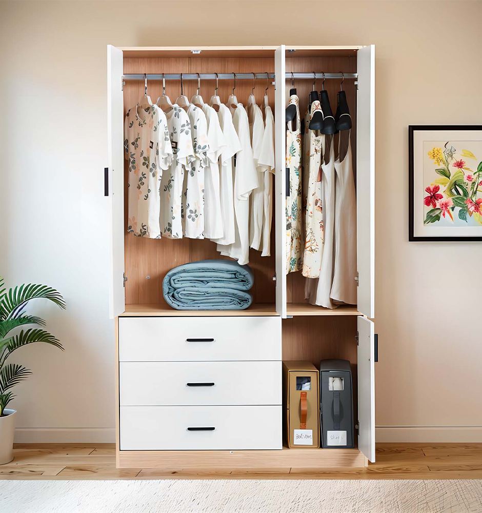 Mirror Armoire Wardrobe Closet 3 Doors, White Wooden Freestanding Wardrobe Closet, Armoire Bedroom Clothes Storage Wardrobe Cabinet with Hanging Rod Clothes Shelf Storage Organizer