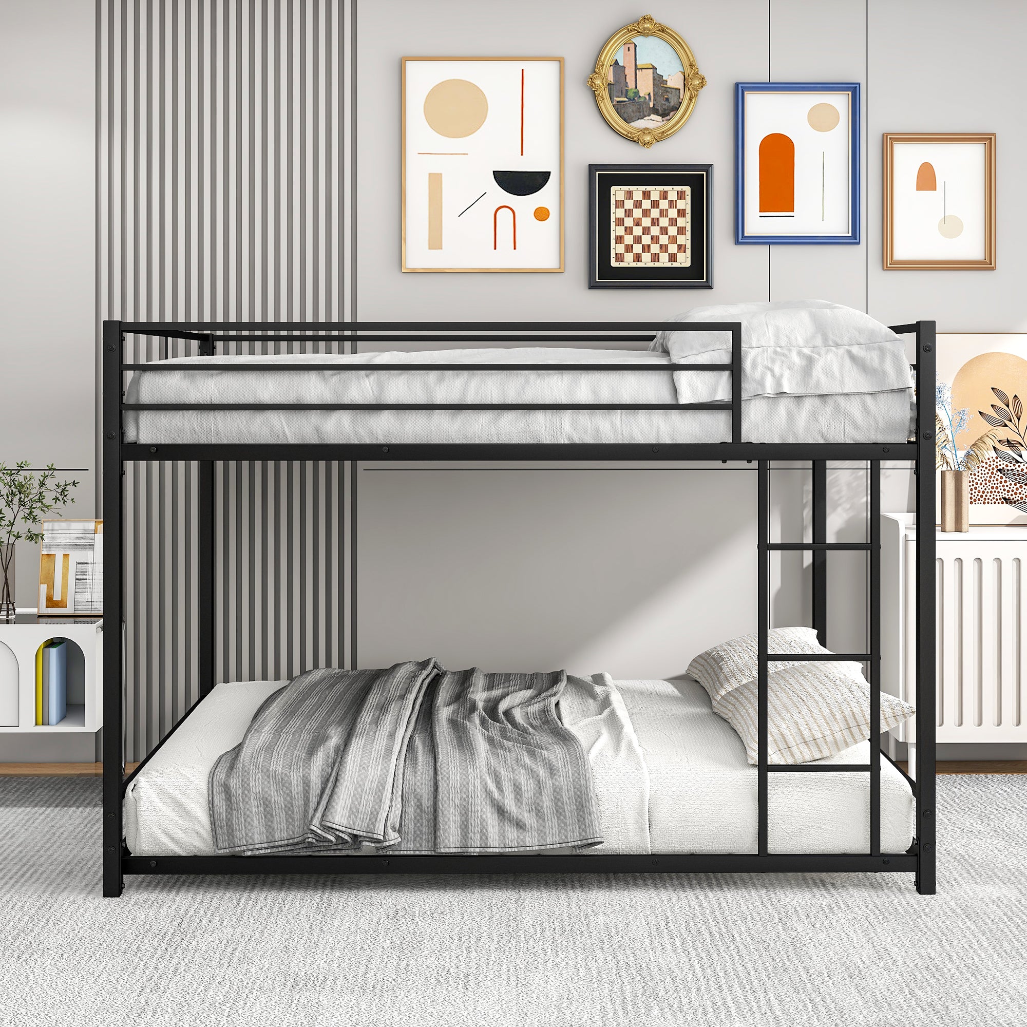 Easy Assembly Full Sized Full Metal Bunk Bedframe with Ladder and Rail