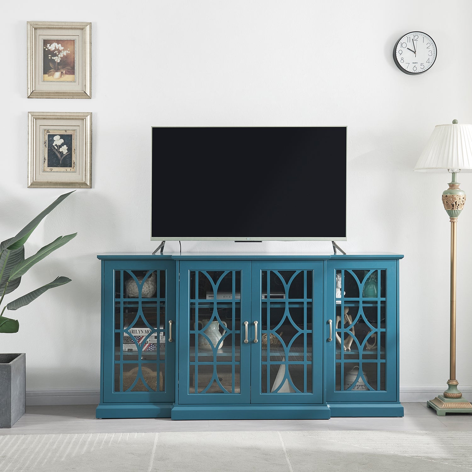 63" TV Stand Storage Buffet Cabinet Sideboard in Teal Blue