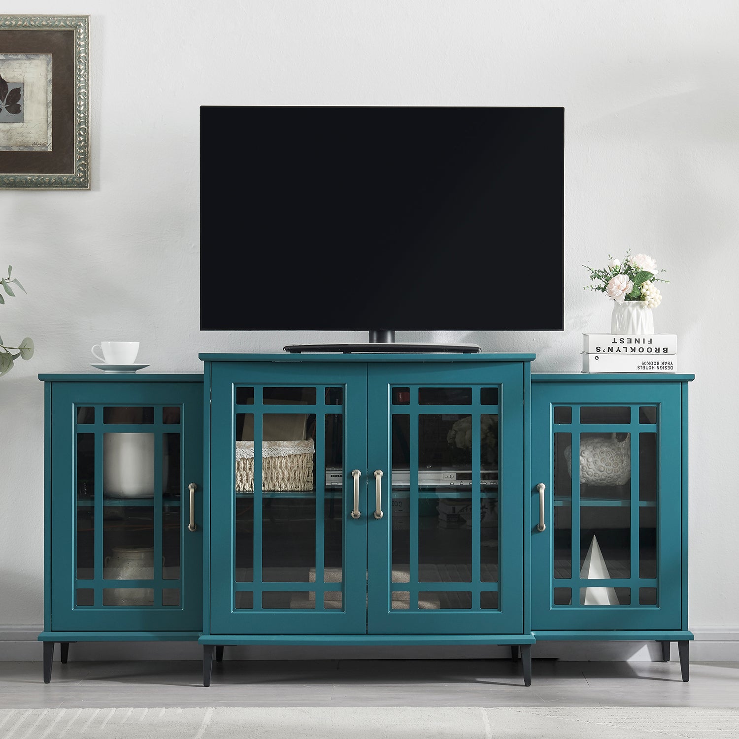 62" TV Stand Buffet Sideboard Cabinet - Teal Blue