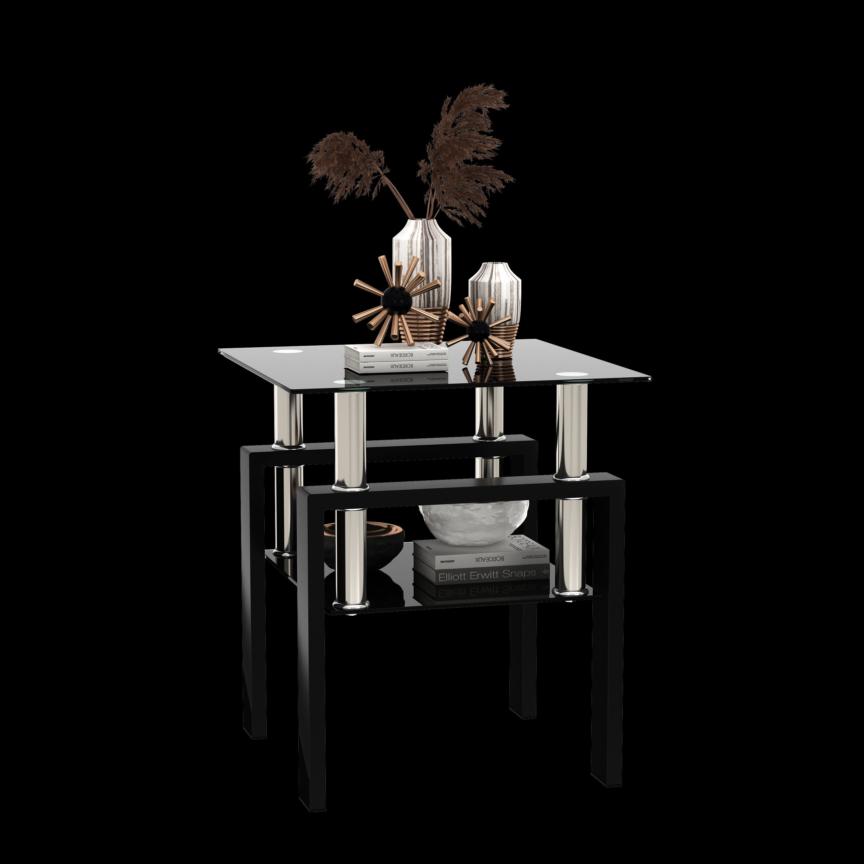 Modern Tempered Glass Coffee and Tea Table Square End Table in Black