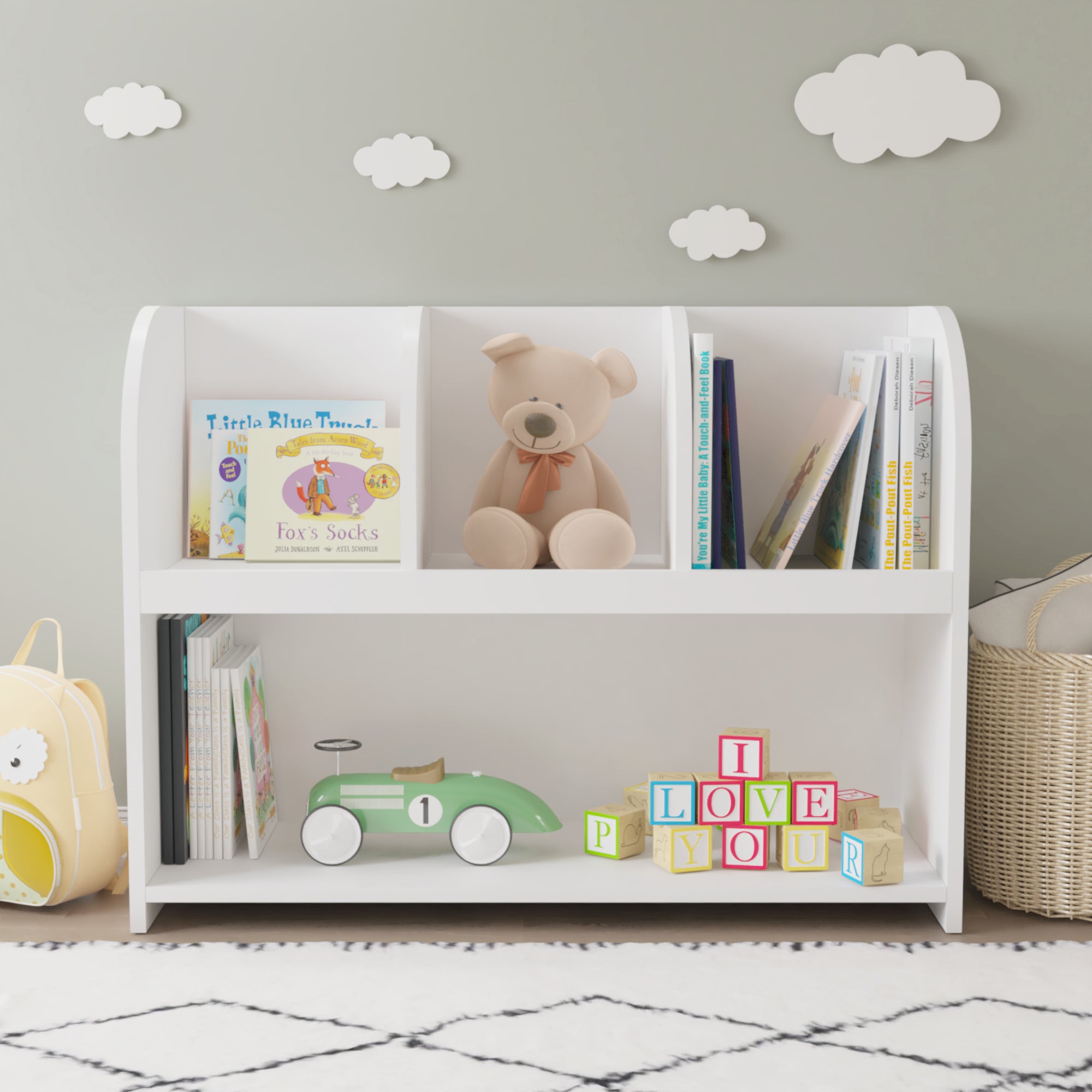 4 Compartment Children’s Bookcase and Playroom Storage Bookshelf- White