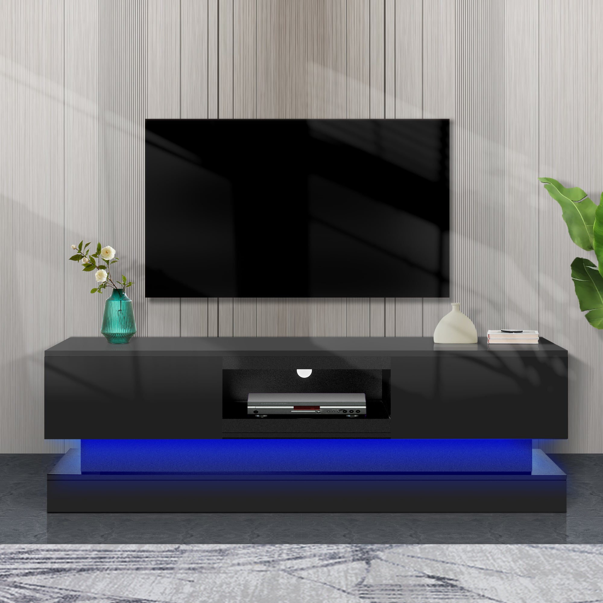 55 inches Modern and Simple Design Television Stand Organizing Cabinet- Black