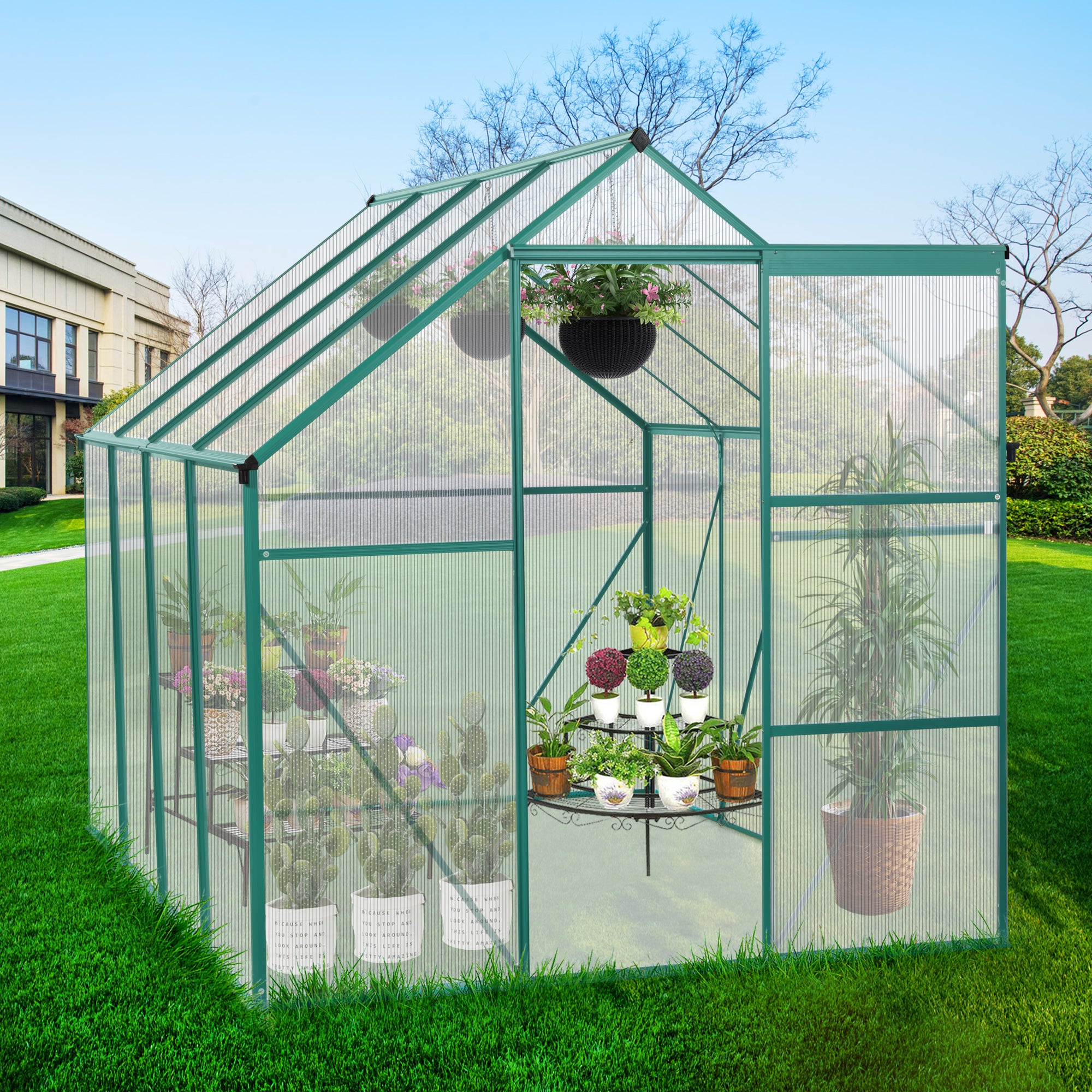 6 x 8 FT Polycarbonate Walk-in Greenhouse Garden for Backyard Planting- Green_23