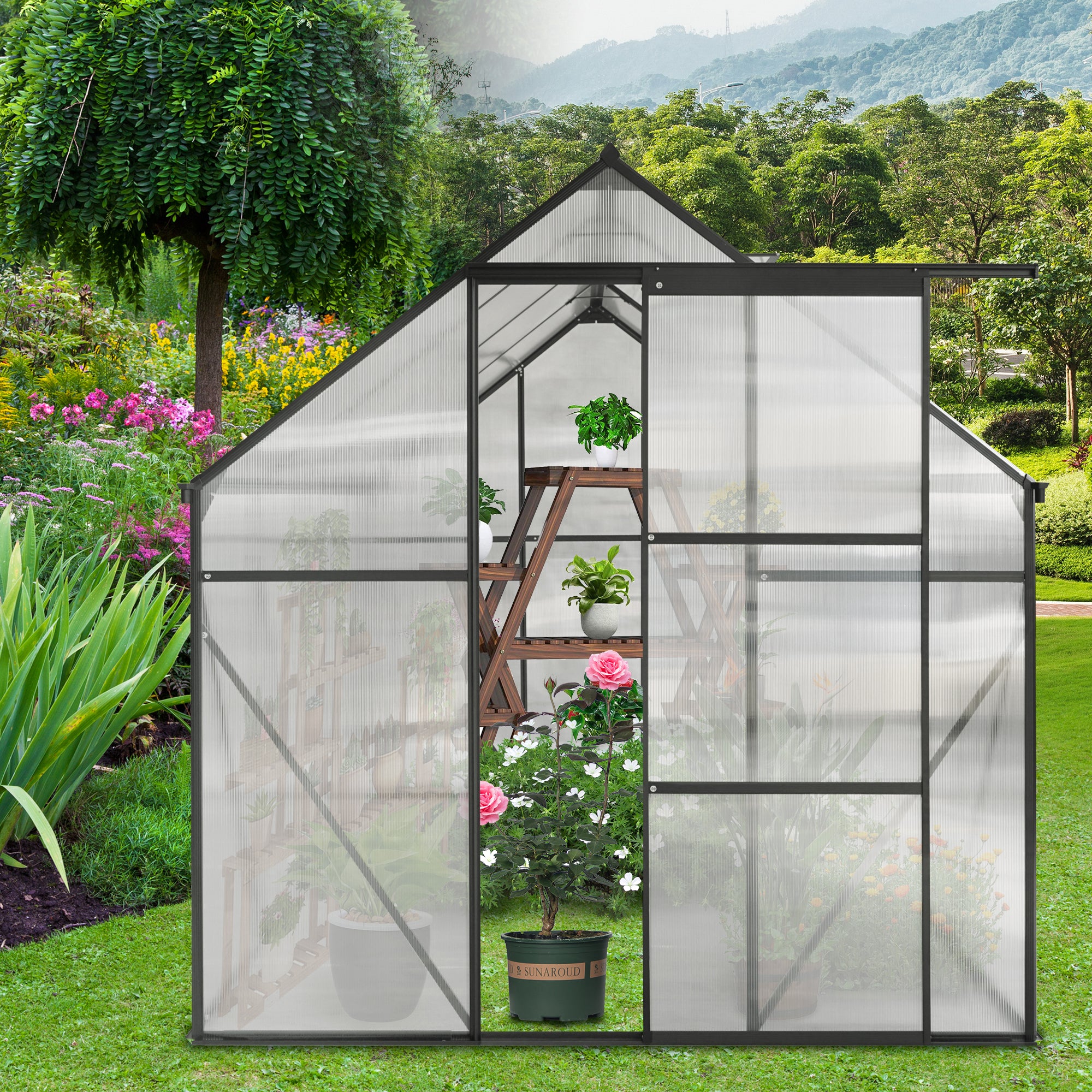 6x8 FT Polycarbonate Walk-in Greenhouse Garden for Backyard Planting- Green_1