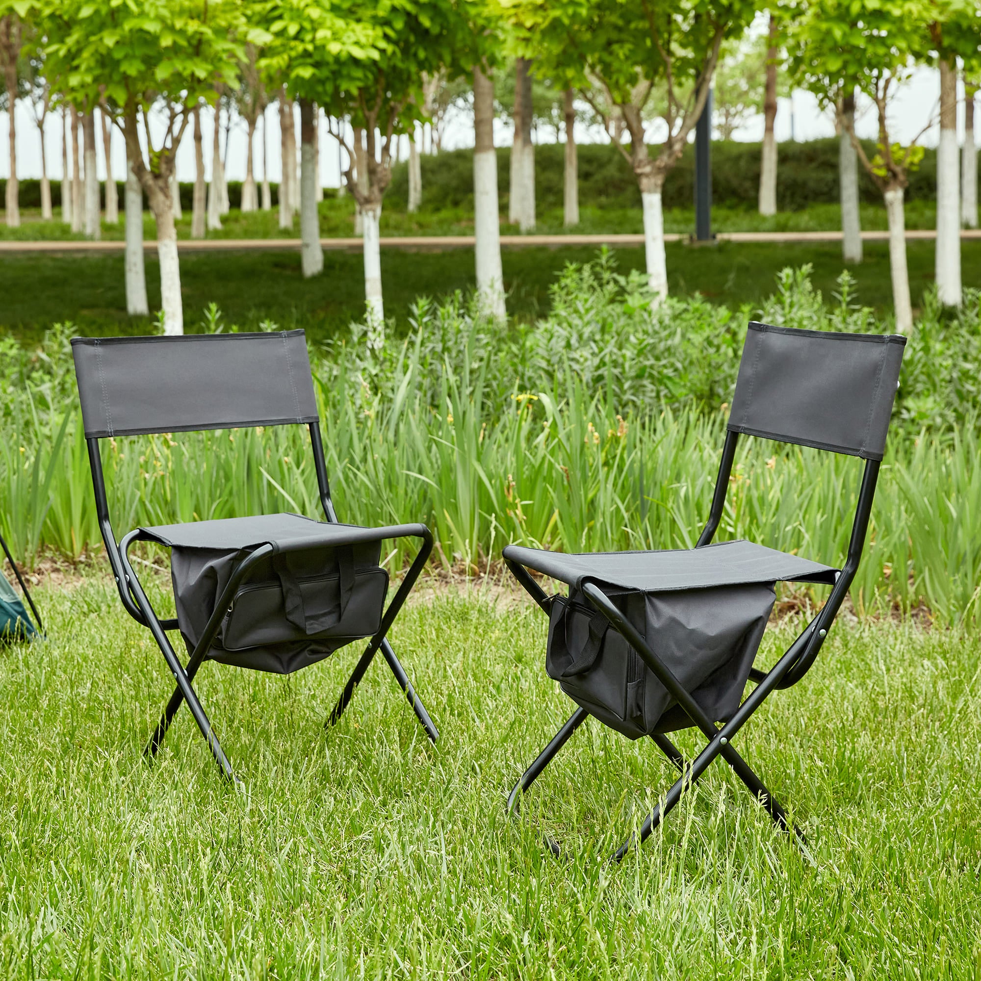 2 Pcs/Set Portable Folding Outdoor Camping Chair with Storage Bag- Grey