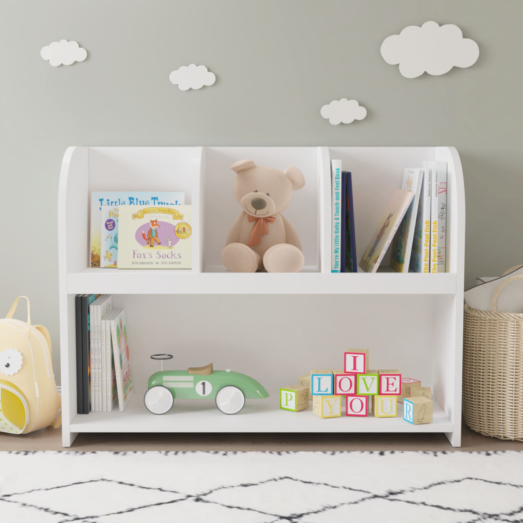 4 Compartment Children’s Bookcase and Playroom Storage Bookshelf- White