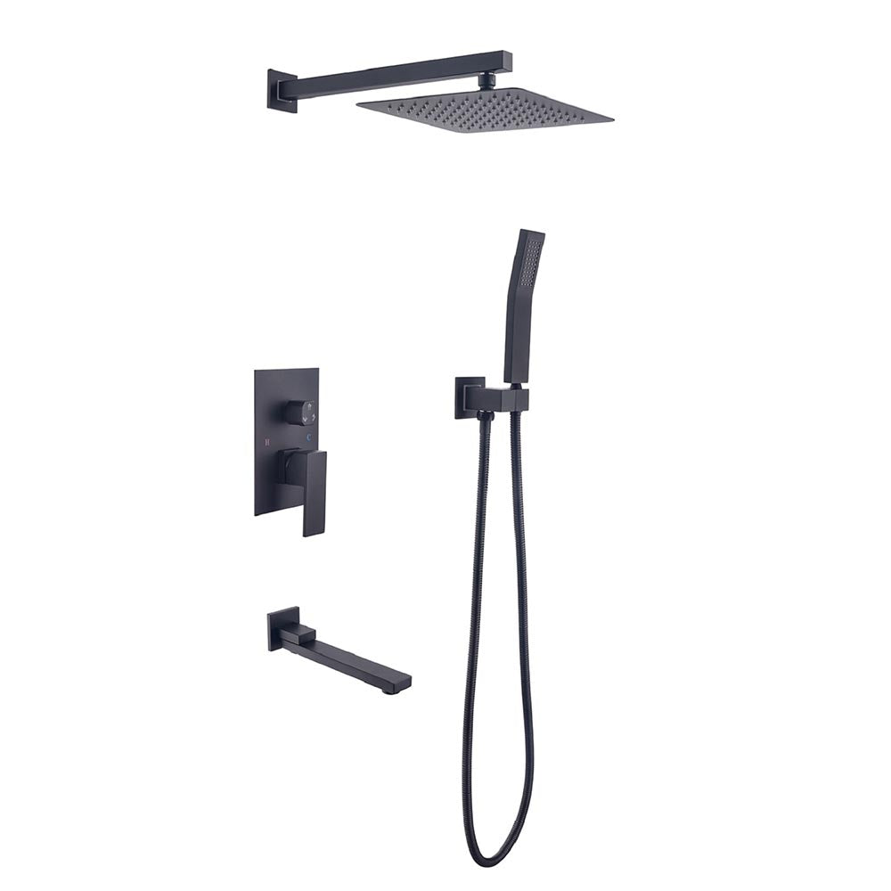 Shower System 16 Inch Square Bathroom Luxury Rain Mixer Shower Combo Set - Black_1