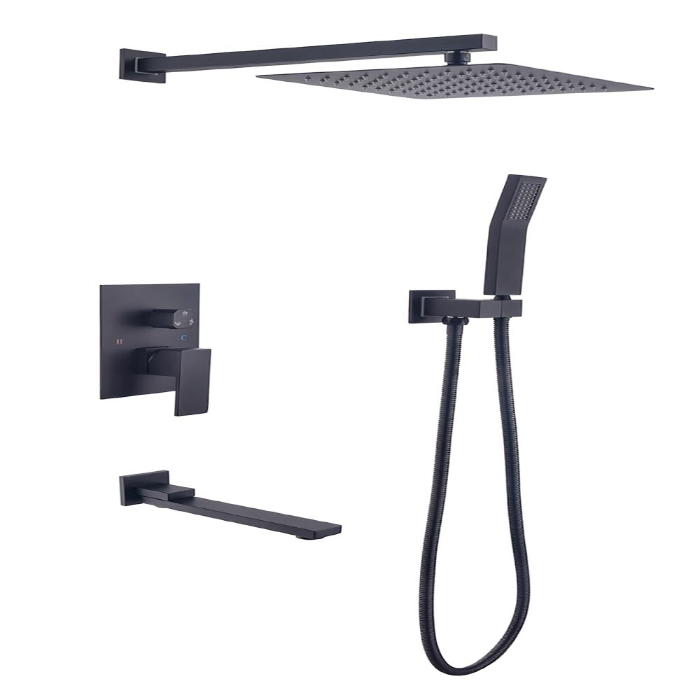 Shower System 16 Inch Square Bathroom Luxury Rain Mixer Shower Combo Set - Black_0