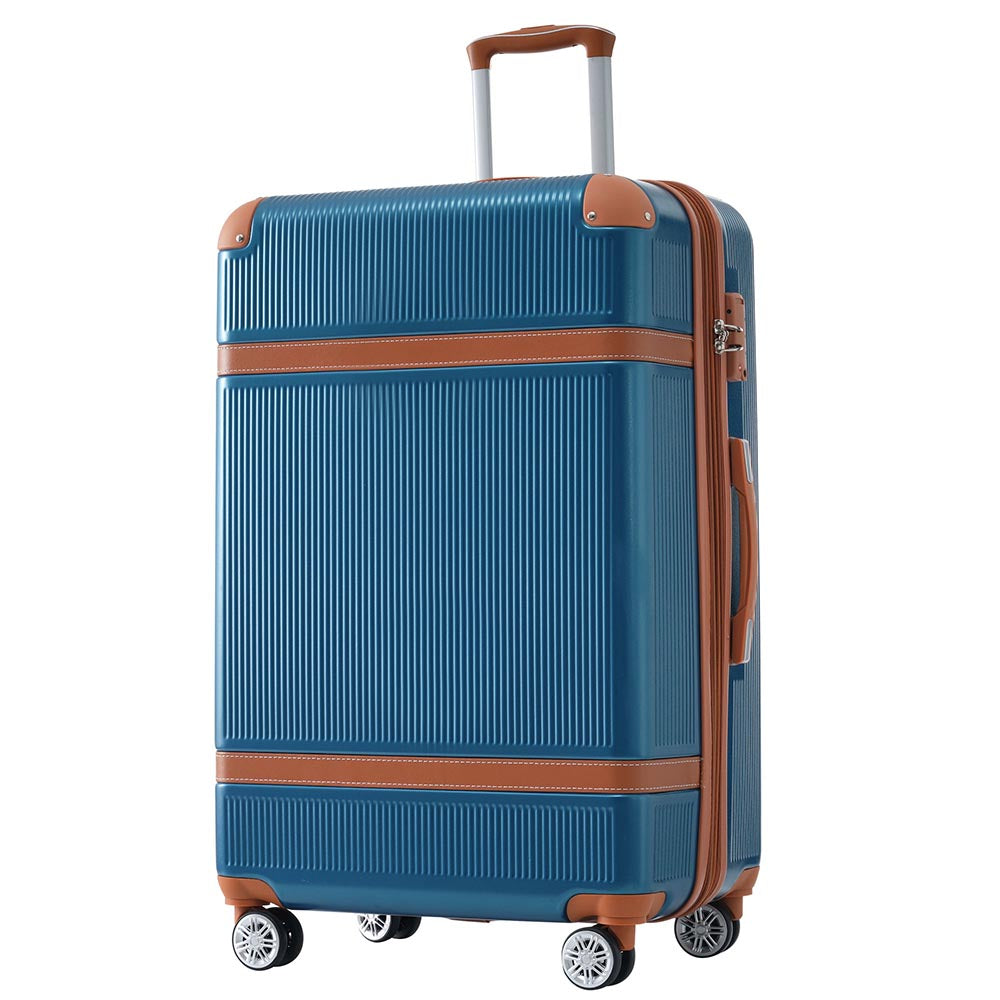 3 Piece Lightweight Hard-shell Luggage Sets double spinner 8 wheels Suitcase with TSA Lock - Blue