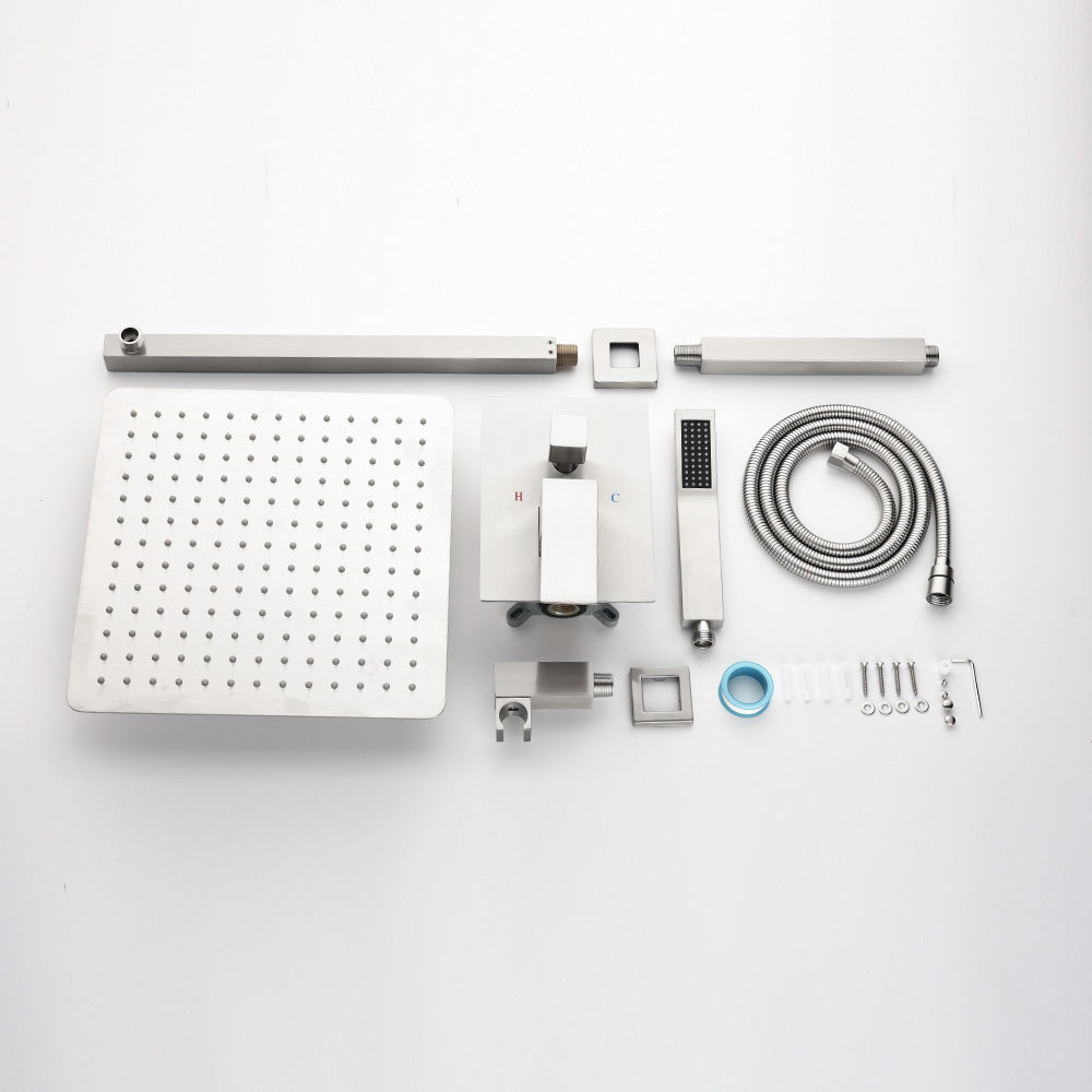 Shower System with Head Hand Shower Hose Valve Trim Lever Handles and Niche - Brushed Nickel