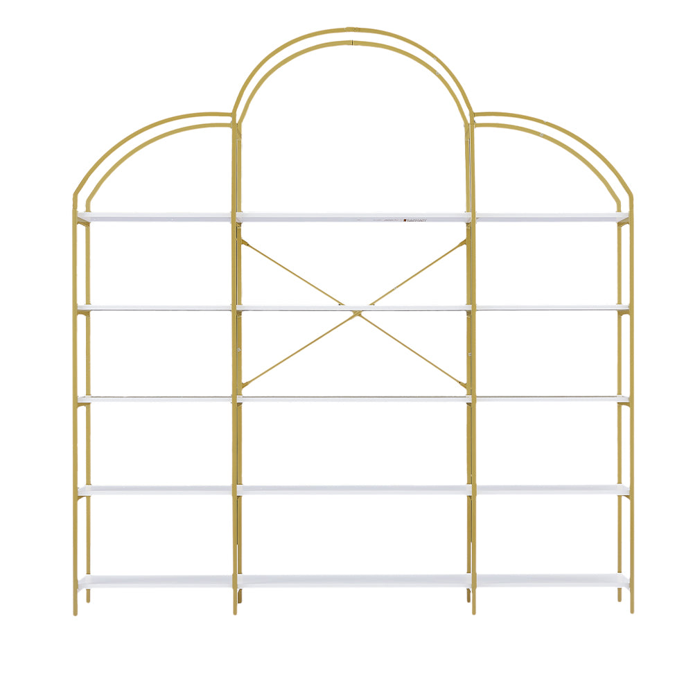 5-Tier Bookcase with Round Top and Gold X-Bar Frame_1