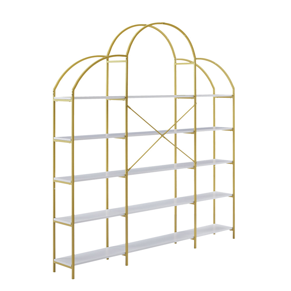 5-Tier Bookcase with Round Top and Gold X-Bar Frame_0