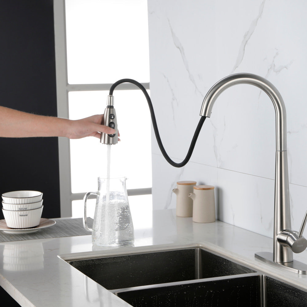 Brushed Nickel Kitchen Faucet Single Handle Pull Down Sprayer
