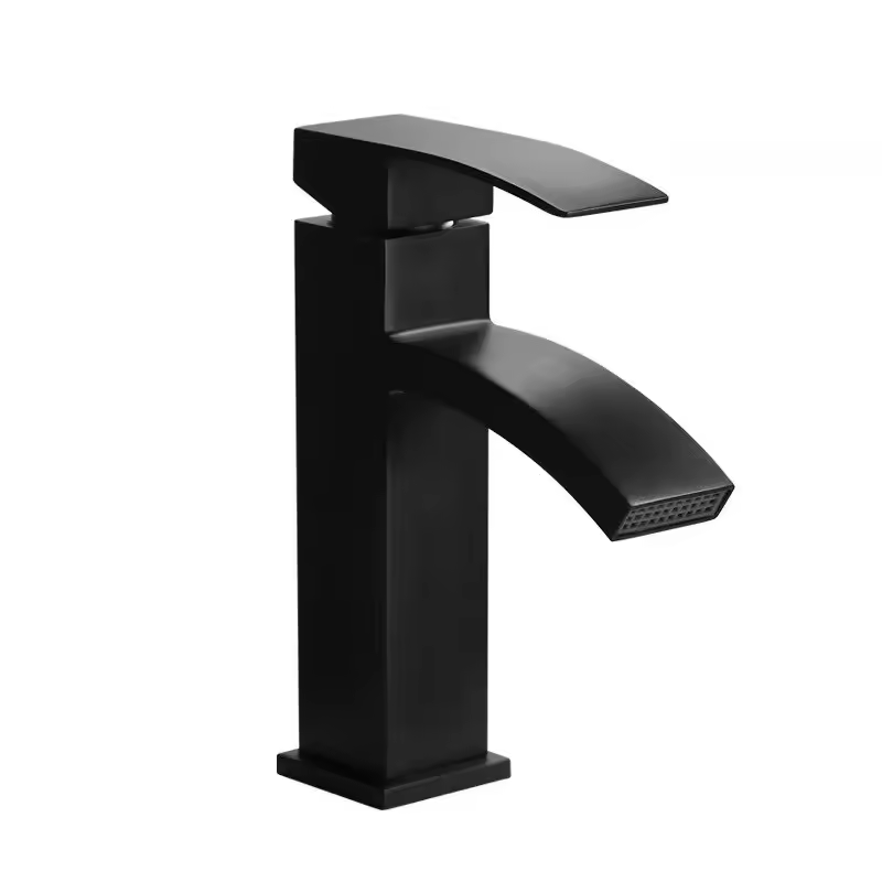 Single Handle Waterfall Bathroom Vanity Sink Faucet - Black_0