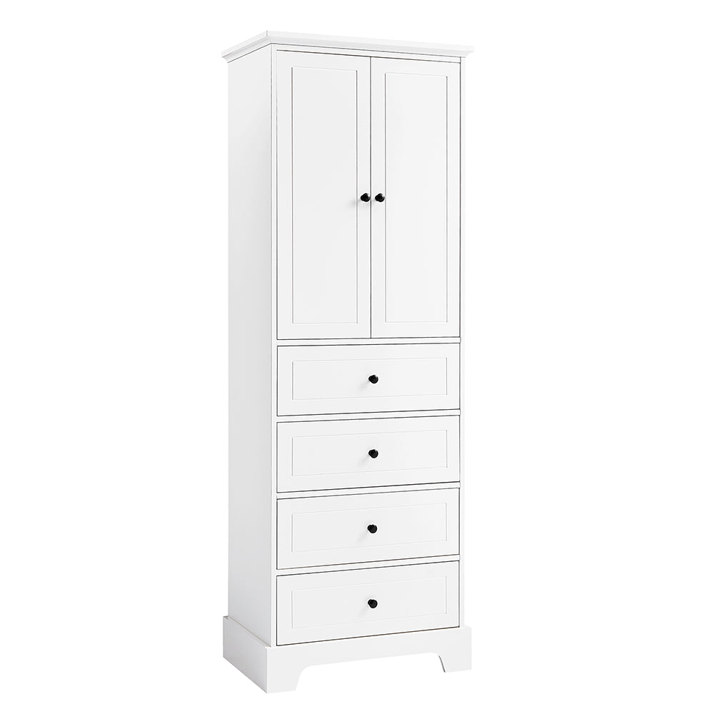 2-Doors & 4-Drawer Cabinet with Adjustable Shelf - White