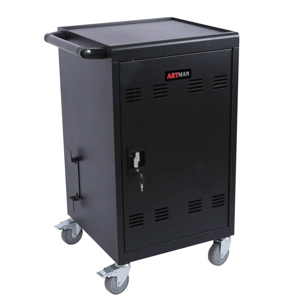Mobile Charging Cart and Cabinet for Tablets, Laptops - Black