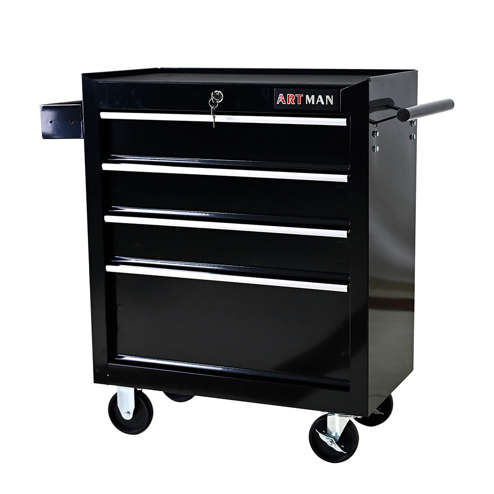 4-Drawer Tool Cart with Wheels - Black