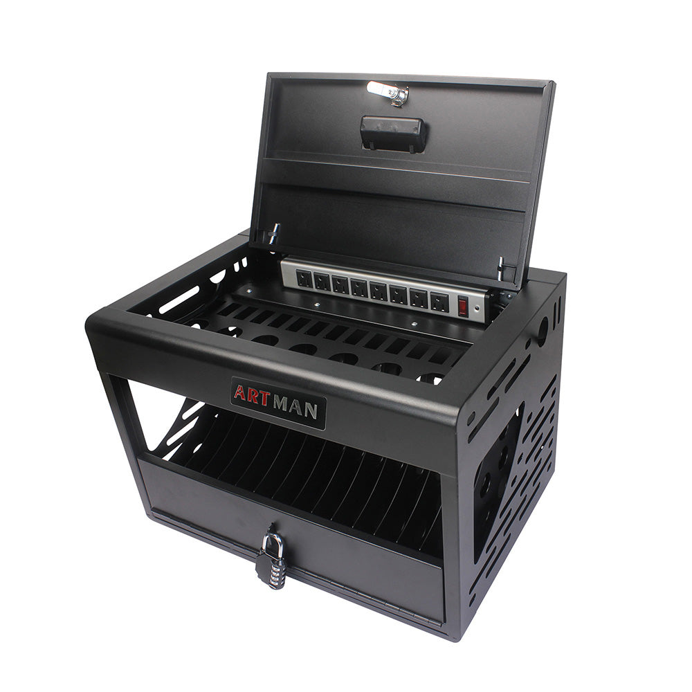 16-Bay Laptop/Chromebook Charging Cabinet with Lock - Black_1