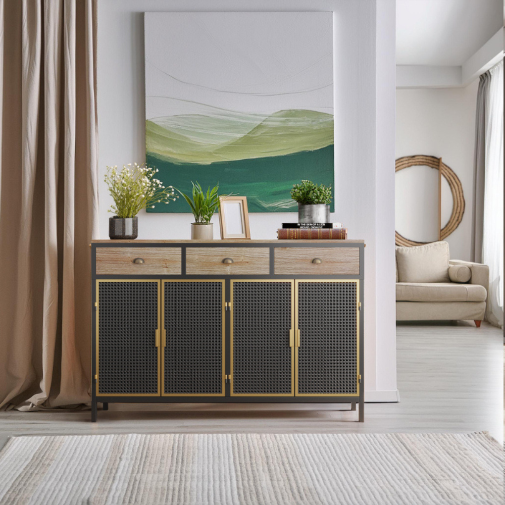 Modern Sideboard with 4 Doors and 3 Top Drawers