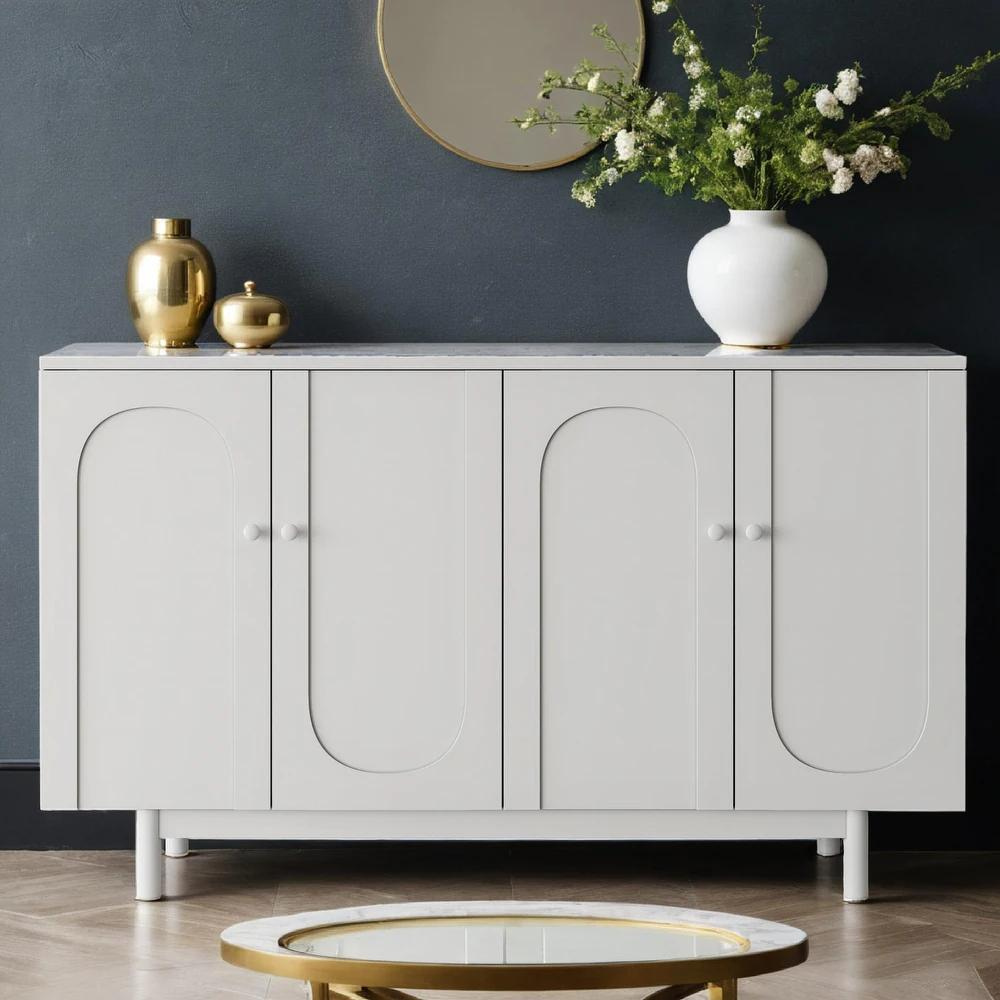 Sleek and Versatile 4-Door Intaglio Storage Cabinet