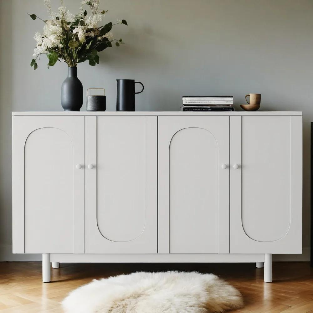 Sleek and Versatile 4-Door Intaglio Storage Cabinet