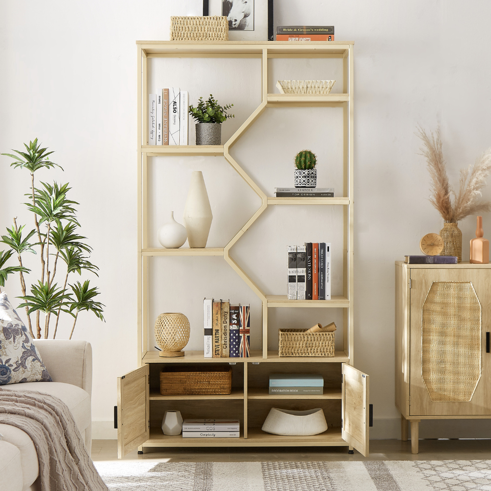 Natural Rattan Bookshelf with Cabinet