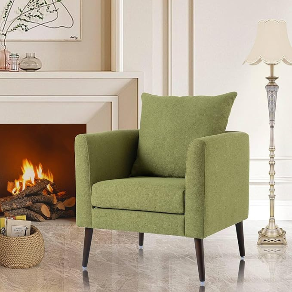 Modern Fabric Barrel Chair with Solid Wood Legs