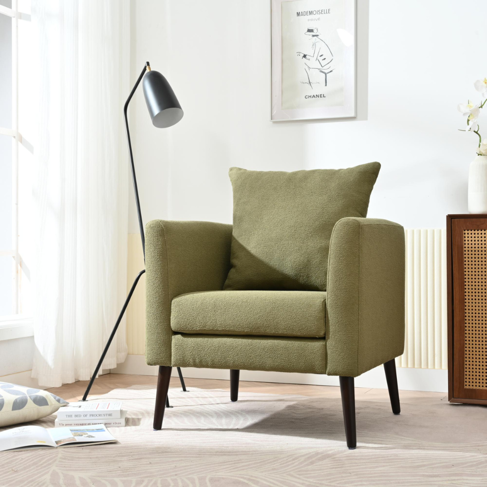 Modern Fabric Barrel Chair with Solid Wood Legs