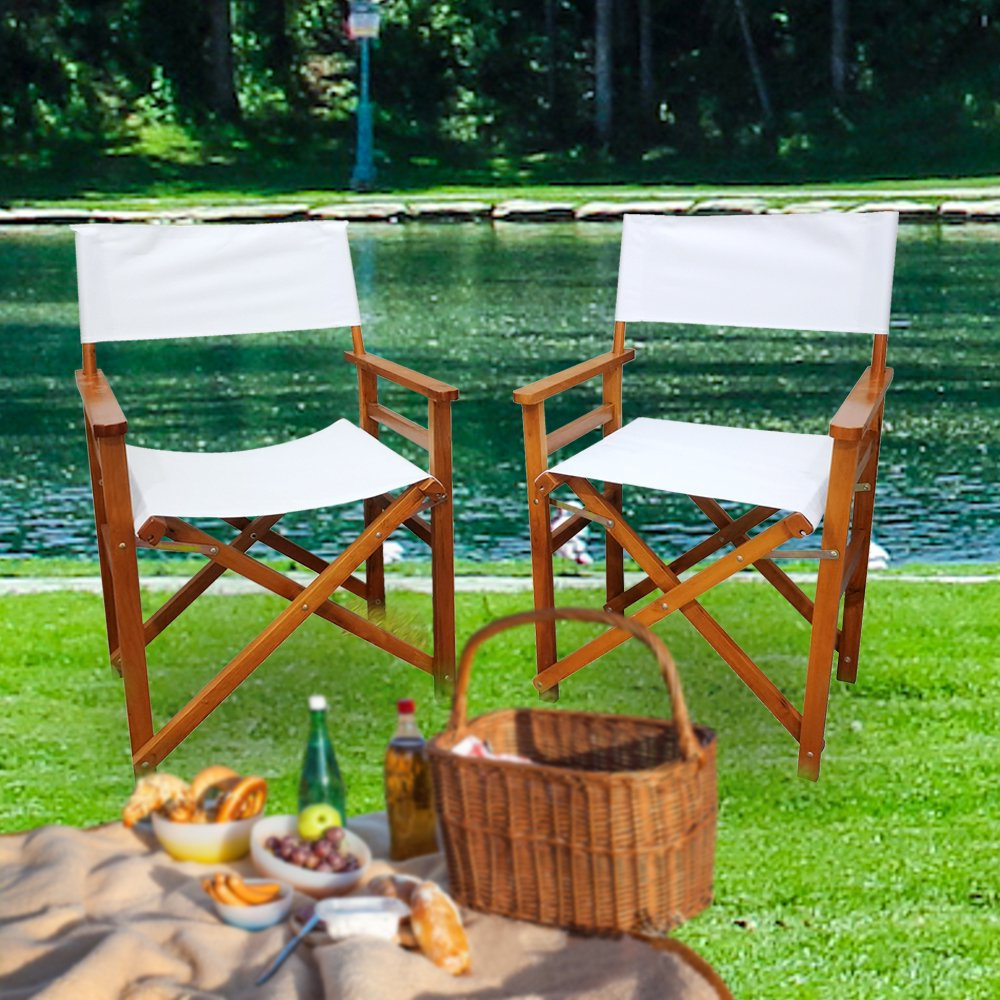Set of 2 Wooden Director Chairs with Canvas Seats