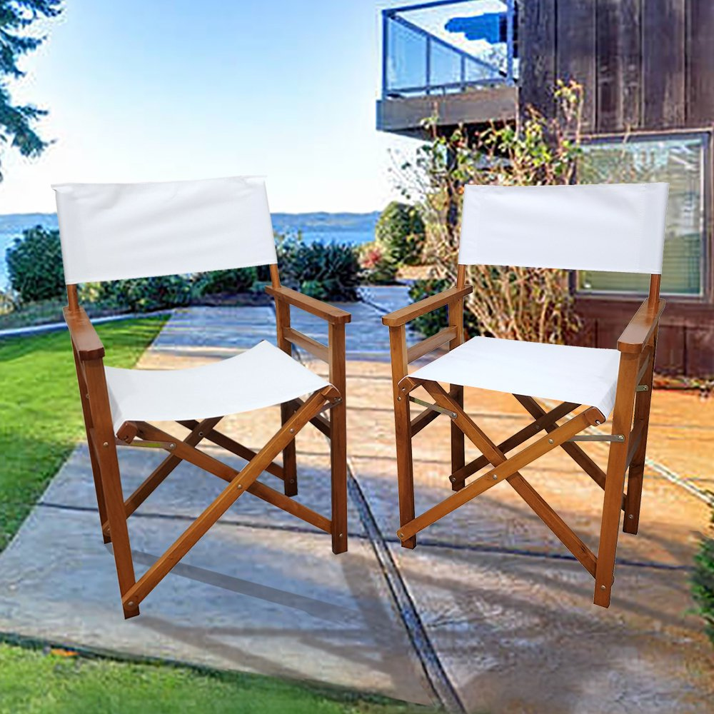 Set of 2 Wooden Director Chairs with Canvas Seats