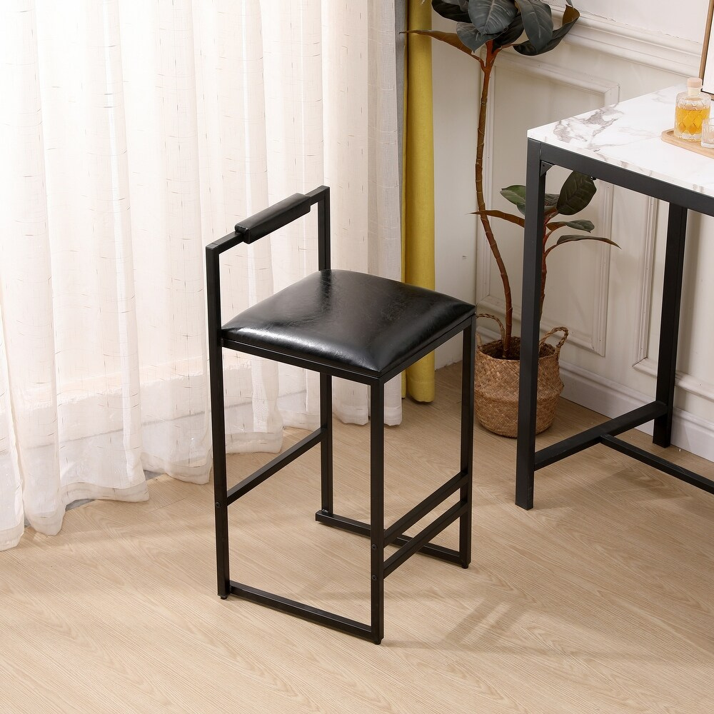 Set of 2 Black Bar Stools with Backrest and Footrest
